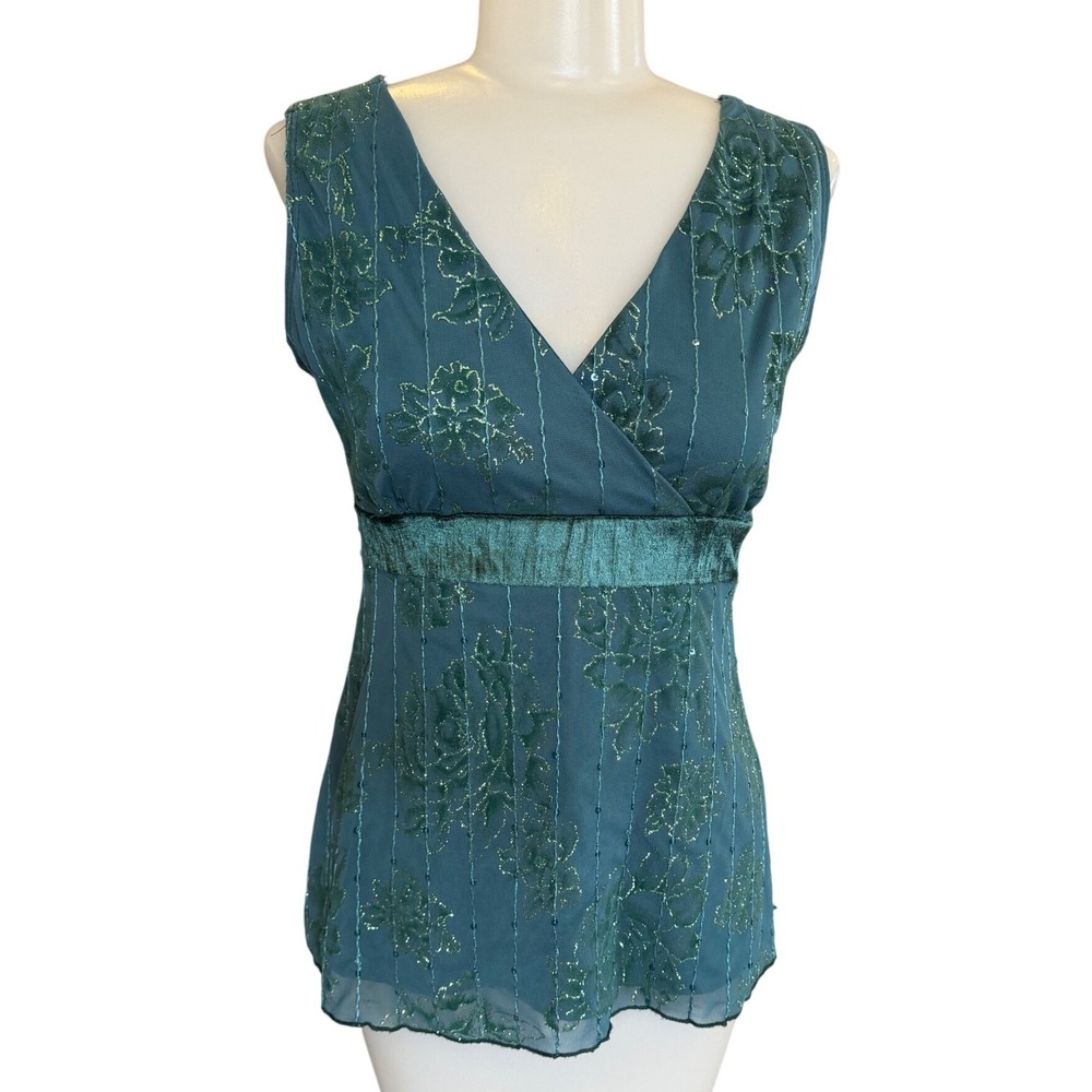 Vanity Y2K Mesh Whimsigoth Mermaidcore Teal Green Floral Glitter Women Small